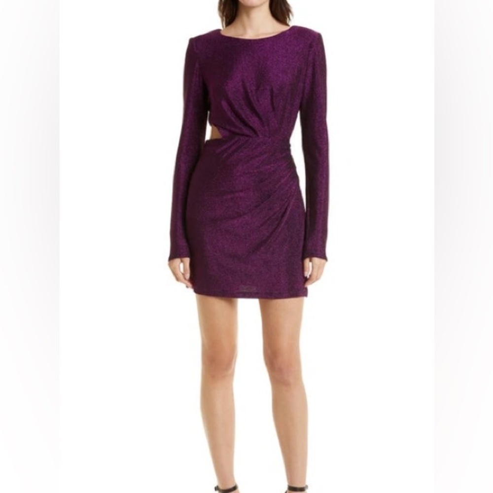Milly Korin Shimmer Dress‎ purple long sleeve cut out glitter mini bodycon